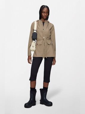 Rains Beige Hooded Trench Coat Size Medium Curve Jacket Scandi Gorpcore Work